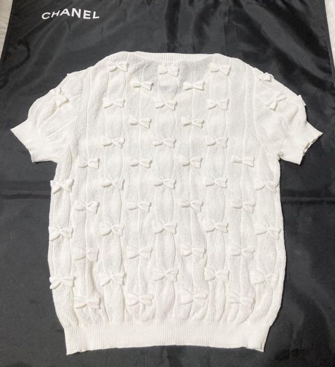 CHANEL Ribbon Summer Knit Tops Women Size 40 Logo White CHANEL Ribbon Summer Knit Tops Women Size 40 Logo White