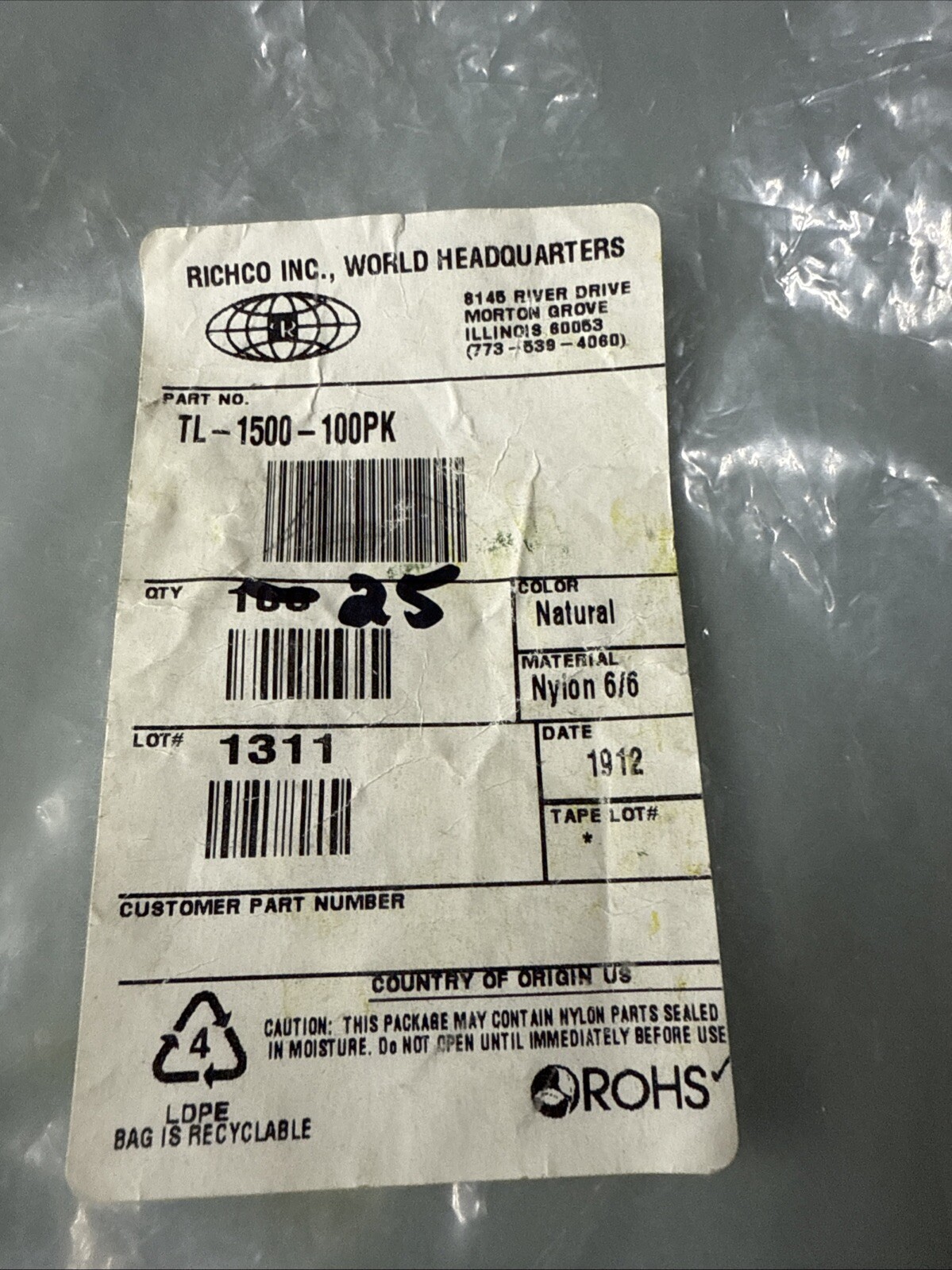 Essentra Components TL-1500 Cable Tie; Twist Lock; Free Standing SCC4