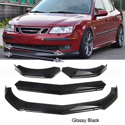 Car Front Bumper Lip Spoiler Splitter Glossy Black+Strut Rods For Saab 9-3 Aero