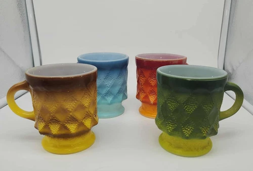 SET OF 4 VINTAGE MIXED LOT FIRE KING ANCHOR HOCKING KIMBERLY MUGS FALL INSPIRED