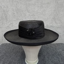 Doris Designed Hat Sun Womens Black Straw Beaded Wide Brim Derby Church Wedding