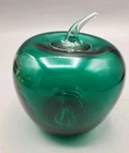 Blenko Emerald Green Art Glass Apple Paperweight Sculpture Handblown Pontil