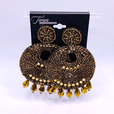 Tanya Creations Bronze Tone Beaded Large Dangle Earrings New