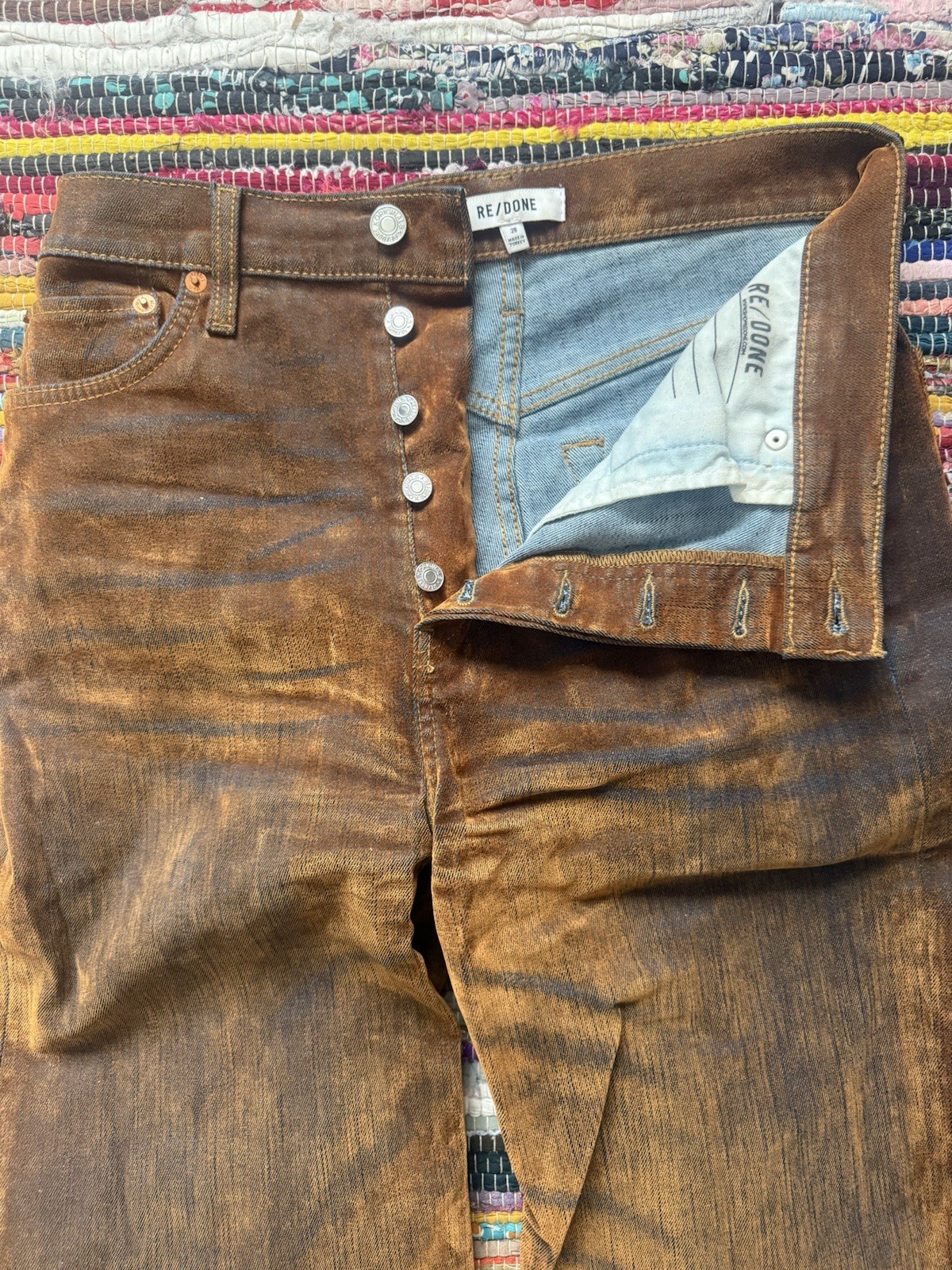 RE/DONE Brown Button Fly High Rise Straight Denim Jeans Women’s Medium Wash