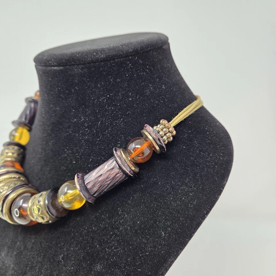 Grueso Latón Alta Calidad Tono Oro y Color Ámbar Cristal Collar 18-21" Foto 2 de 4