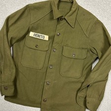 Vintage US Army Wool Shirt Jacket Size Medium Benito Olive Green Korean War