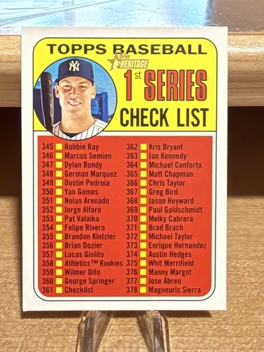 2018 Topps Heritage Baseball 1st Series Checklist Aaron Judge Yankees Card #361