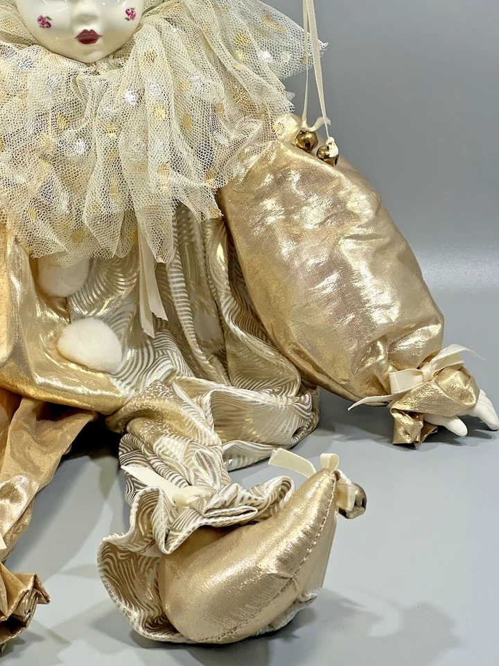 VTG Jester Clown Doll  Painted Porcelain Face And Hands Harlequin Mardi Gra 22" - Image 4 of 4