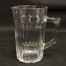 Vintage Ribbed Clear Glass Pitcher with Ice Lip 8.5" Elegant Serveware