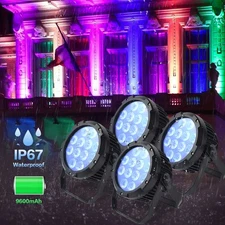 4X IP65 LED Par Light Battery Power Uplight 12x18W RGBWA UV Waterproof Wireless