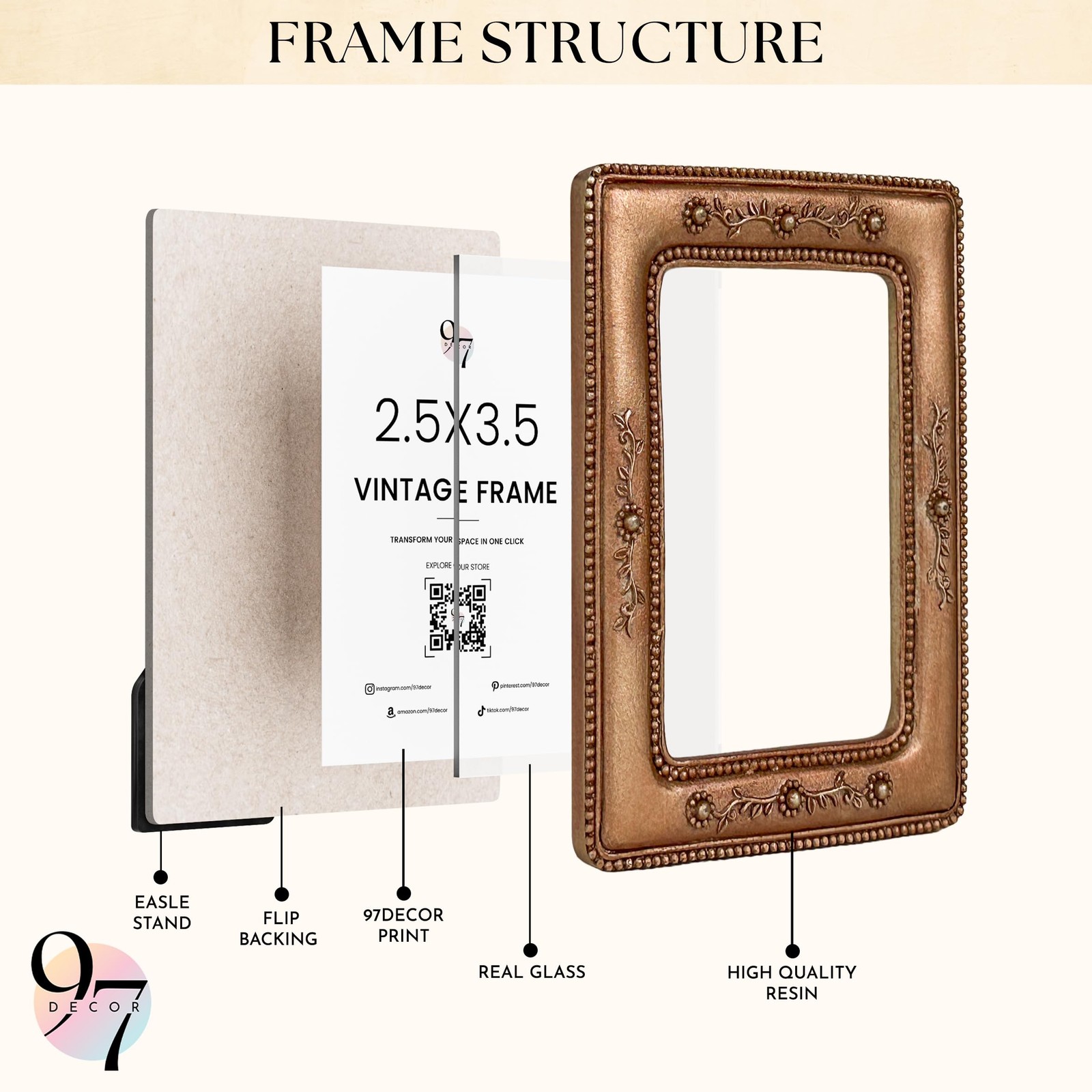 Small Vintage Picture Frames 2.5 X 3.5 - Mini Ornate Wallet Size Frame, Bronz...
