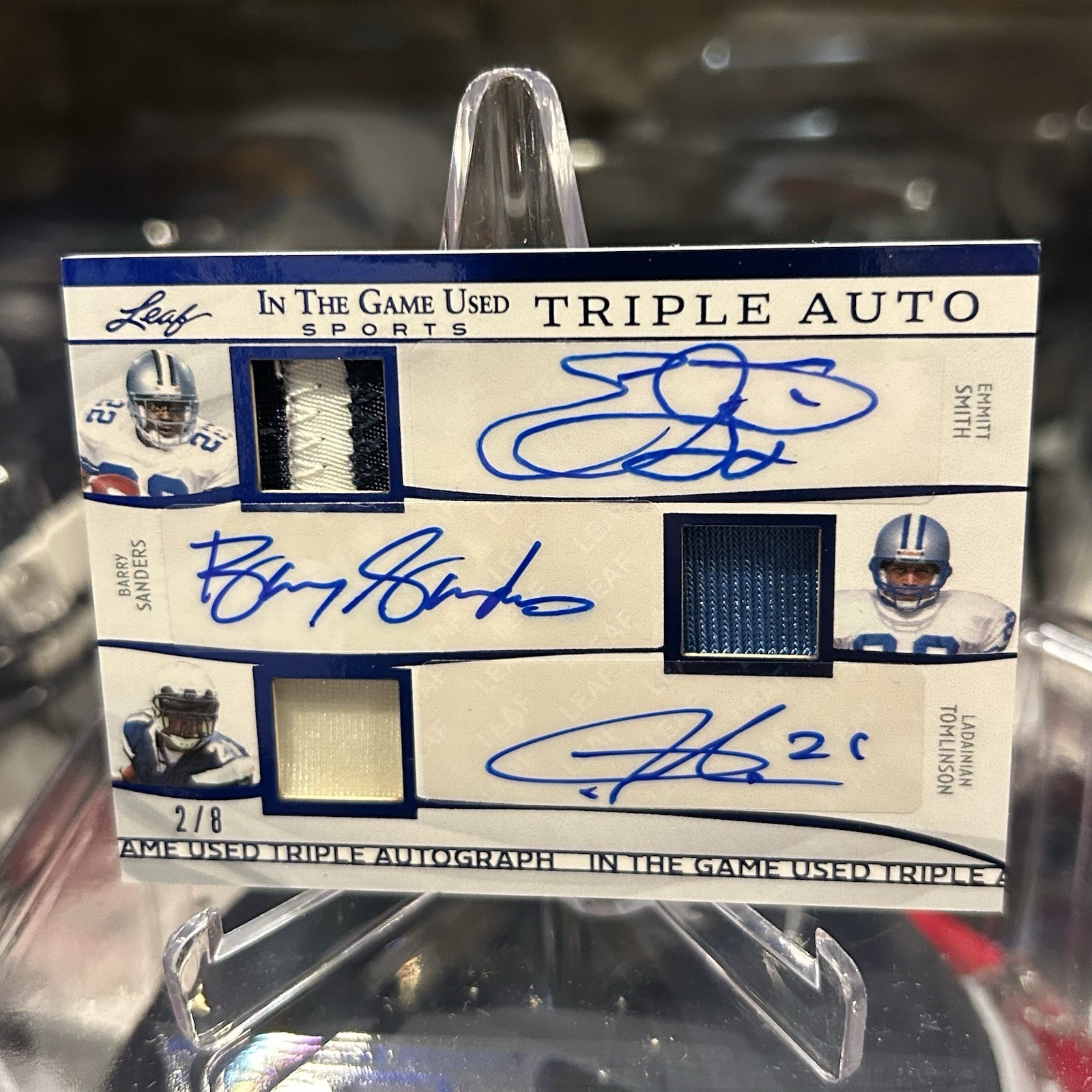 2025 Leaf In The Game Used Triple Auto Smith,Sanders,Tomlinson Game Used Relic view 1