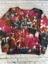 State Of Mine Womens Pink Tie Dye Fleece Crew Neck Sweatshirt Size Small