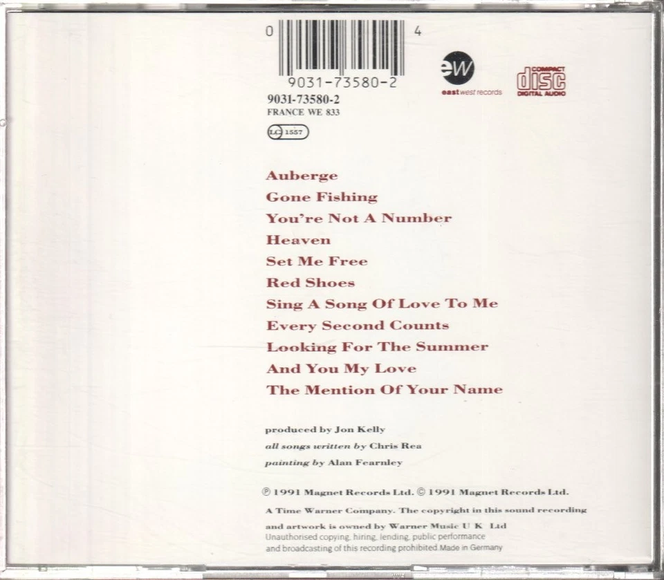 CHRIS REA AUBERGE CD 11 track CD. RSA pressing (9031735802) EUROPE EASTWEST 1991 - Bild 2 von 2