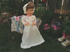 Vintage 60's Girls Off White Multi-colored Embroidered Dress or Sleeping Gown 9m
