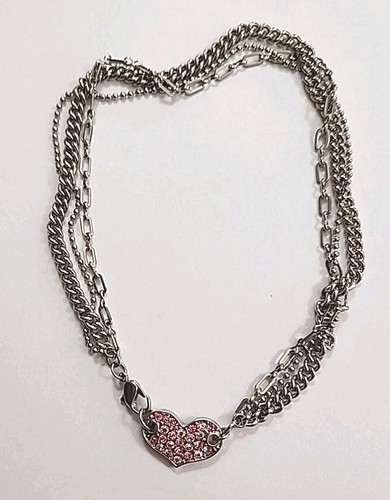 GUESS 3 Chain Choker w Multicolor Rhinestone Pave Heart - Picture 2 of 7