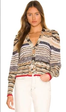 Veronica Beard Cecily Striped Cardigan in Red Brown Multi. Size XS. Retail $428