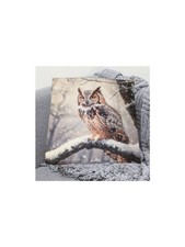 Image of Long Eared Owl Cushion Cover Soft Polyester Fabric 45cm x 45cm. Zip Closure