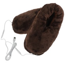 1 Pair Soft Plush USB Heating Slippers Black Durable Foot Warmers for Winter