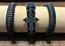 Brown Black Leather Bracelet Set Of 3. Cross, Christian, God, Jesus NWOT