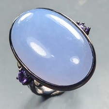 Handmade 38 ct Natural Chalcedony Ring 925 Sterling Silver Size 8 /R439490