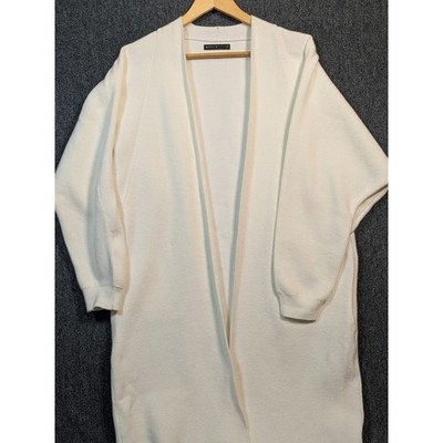 Mohito Womens Ribbed Longline Open Front Cardigan Sweater Cream White XS Pocket