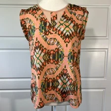 Collective Concepts Sleeveless Blouse Abstract Print Top Sheer Back S