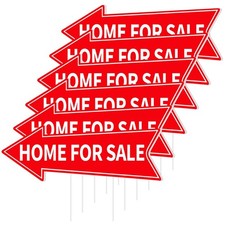 6 PCS Home For Sale Signs With Stakes Red Directional Arrow Double Sided