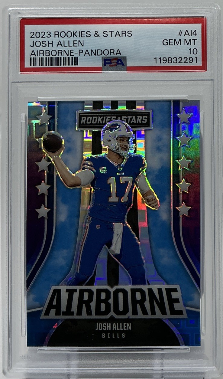 Josh Allen PSA 10-2023 Panini Rookies & Stars Airborne ‘Pandora Prizm’ /75 Bills