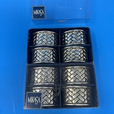 Mikasa Silver Weave Metal Napkin Rings Godinger Silver Plated Fine Dining EIGHT