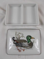 FITZ AND FLOYD Canard Sauvage Porcelain 2-Deck Playing Card Box 1980 JAPAN  NICE