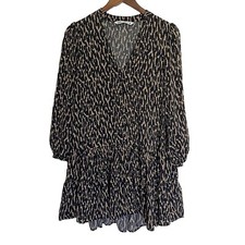 ZARA Dress Women's XS The Claris Dress Leopard Print Black Tan Tiered Skirt