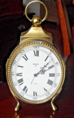 SWIZA 8 Days Alarm Clock 15 Jewels Hand Winding Bronze & Brown