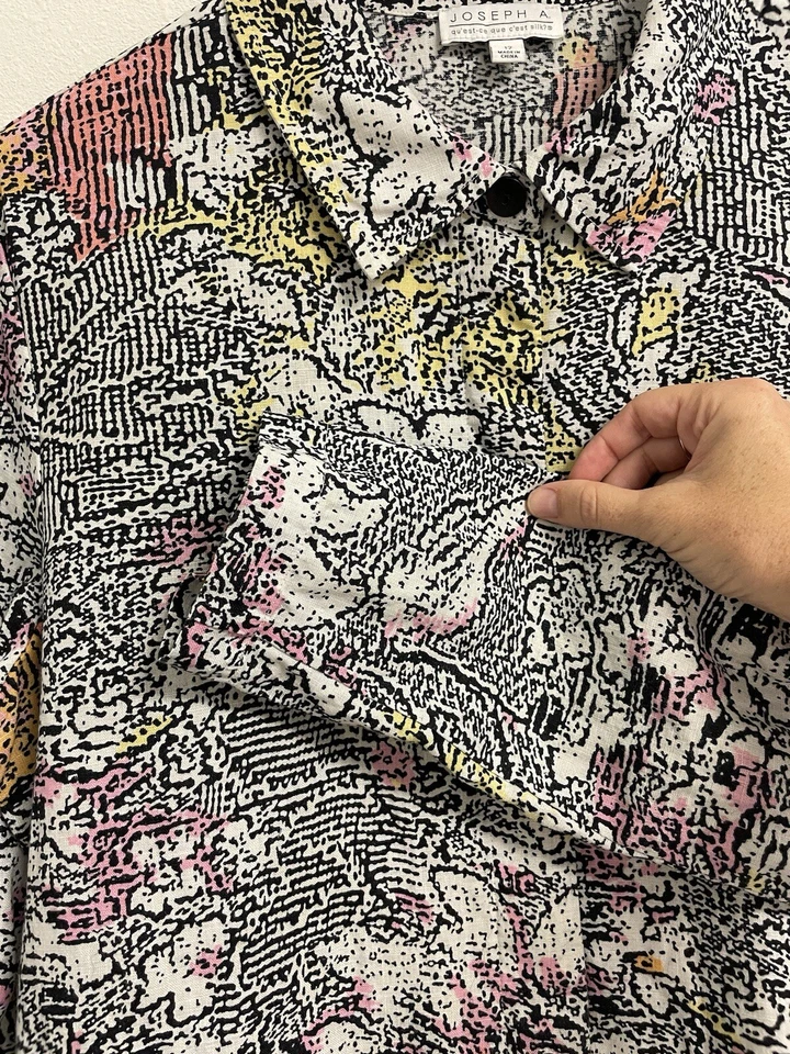 Joseph A. qu' est-ce que c'est seda? Blusa blanca negra oculta con botones Foto 3 de 4