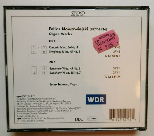 2 CD FELIKS NOWOWIEJSKI JERZY ERDMAN 3 ORGAN SYMPHONIES+1 ORGAN CONCERTO - Imagen 2 de 2