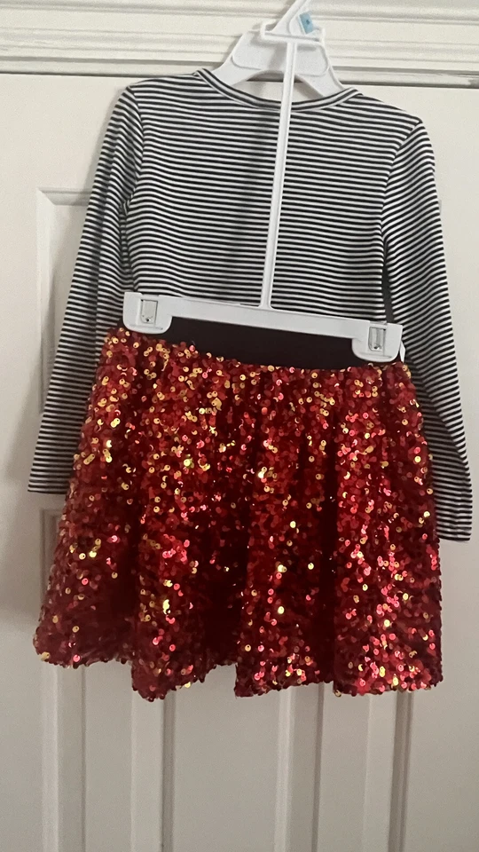 Top Bonnie Jean Niñas 5 o 6 con Falda Lentejuelas Rojas Navidad Vacaciones Forrado Brillante Foto 2 de 4