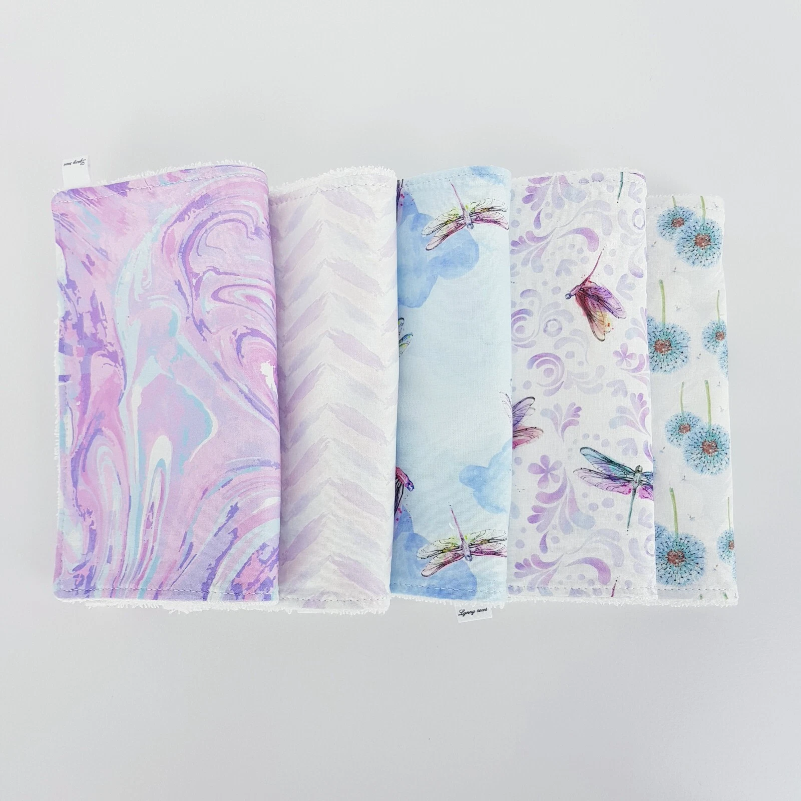 Baby Burp Cloths 5 Pack Pastel Mixed Prints Dragonfly Toweling Back Handmade New
