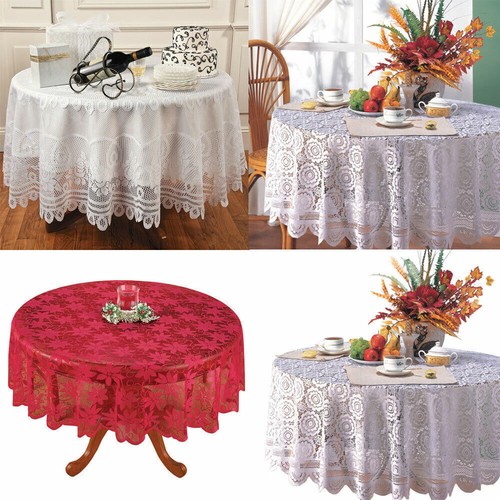 White Round Vintage Lace Tablecloth Floral Table Cover Party Wedding