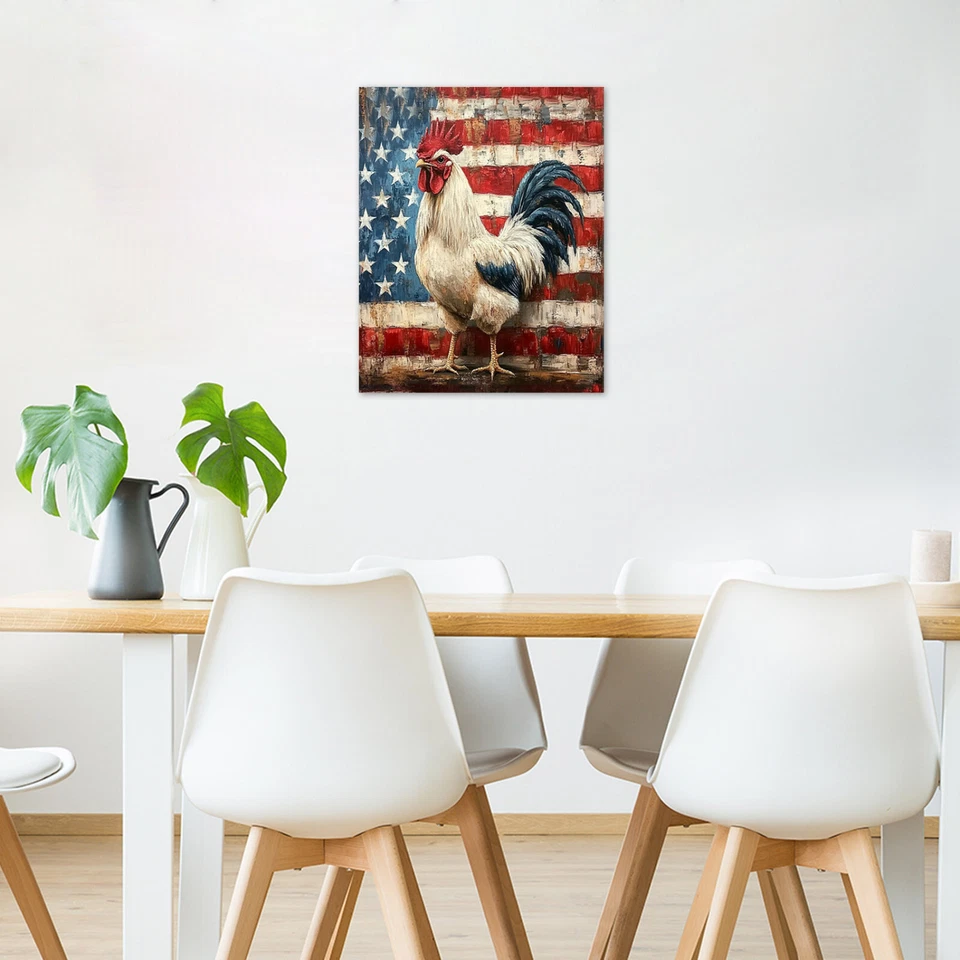 Arte de pared vintage de lona de gallo con bandera de gallo de campo para baño sala de estar Foto 3 de 4