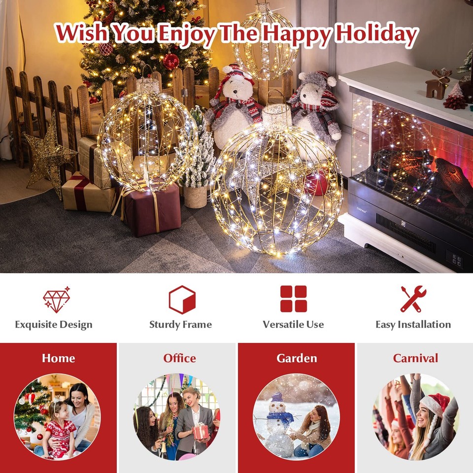 Tangkula Christmas LED Light Balls for Tree (3 Pack), Lighted Sphere