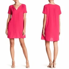 Lush Hot pink oversized v neck shift shirt dress DR93808-003 -S