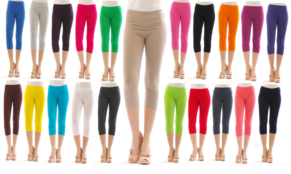 Damen 3/4 Capri Leggings Leggins kurze Knie Hose Baumwolle - Bild 1 von 1
