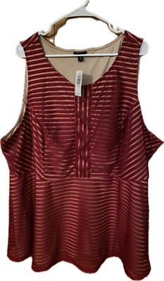 Torrid Knit Shadow Stripe Peplum Top Red Blouse Sleeveless Women's 5 5X NEW