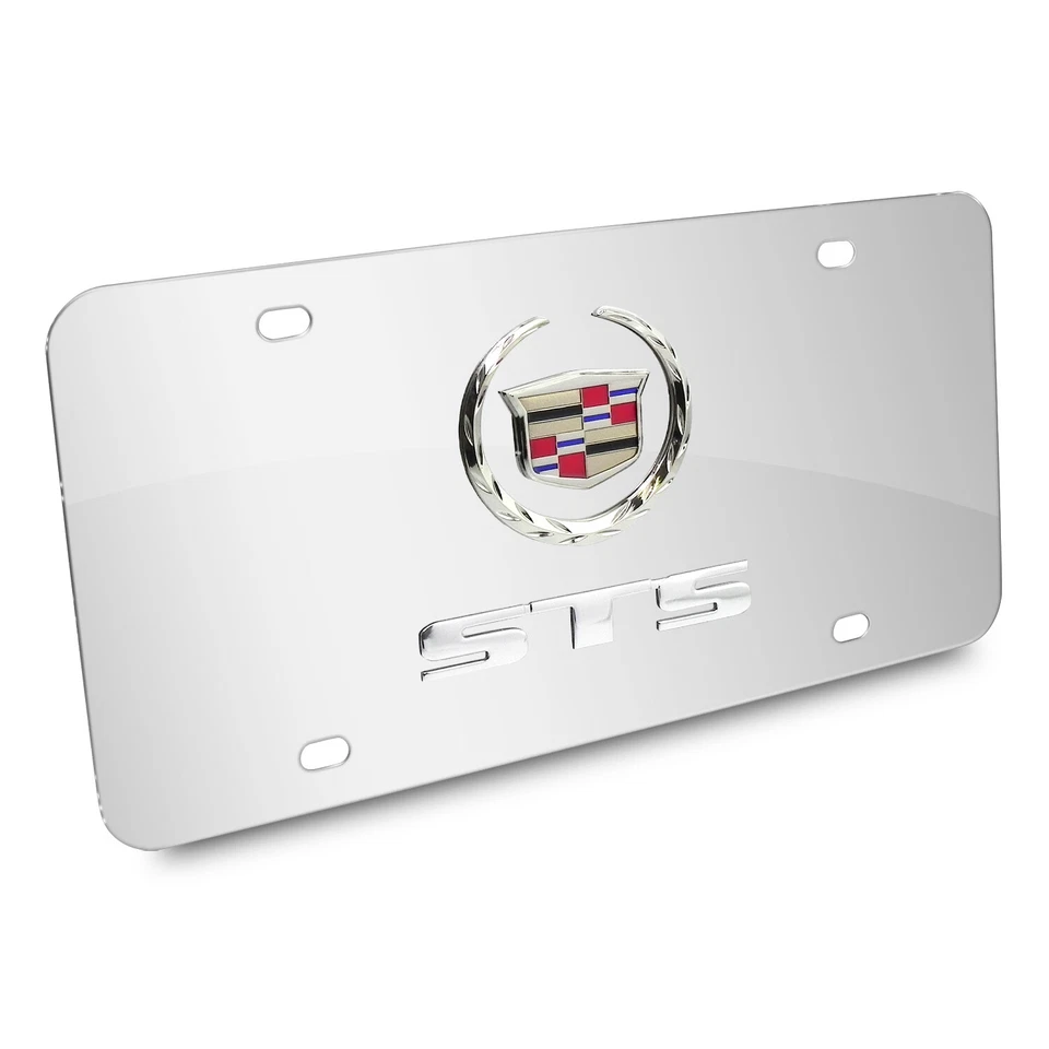 Placa de matrícula Cadillac STS doble logotipo 3d cromo acero inoxidable Foto 2 de 4