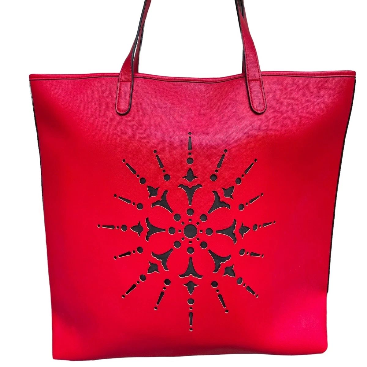 NWT Crabtree u0026 Evelyn Large Red Tote Bag Laser Cut Vegan Leather Boho  Design | eBay