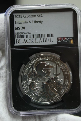 2025 Great Britain Britannia & Liberty Silver NGC MS70 Black Label.