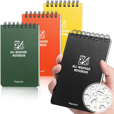 4 Pack Waterproof Notebook, 3'' x 5'' Top-Spiral Pocket Notepad with 100 Lined Pag