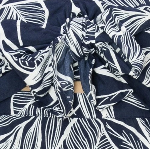Navy Leaf-Print Spaghetti Strap Dress - Picture 3 of 3