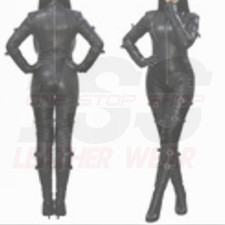 Black Genuine Leather Full Body Catsuit Jumpsuit Hooded Custom Made Women