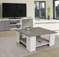 Table Basse Carrée - Grise et Blanche -Plateau Effet Béton